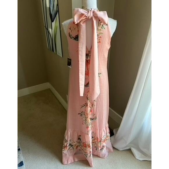 NWT Taylor peach floral halter ruffle maxi dress size 8 - Picture 8 of 9